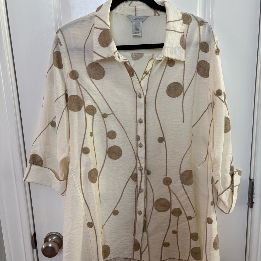 Multiples Cream & Beige Lightweight Button-Up